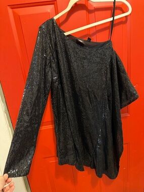 Black Sequin Asymmetrical Dress